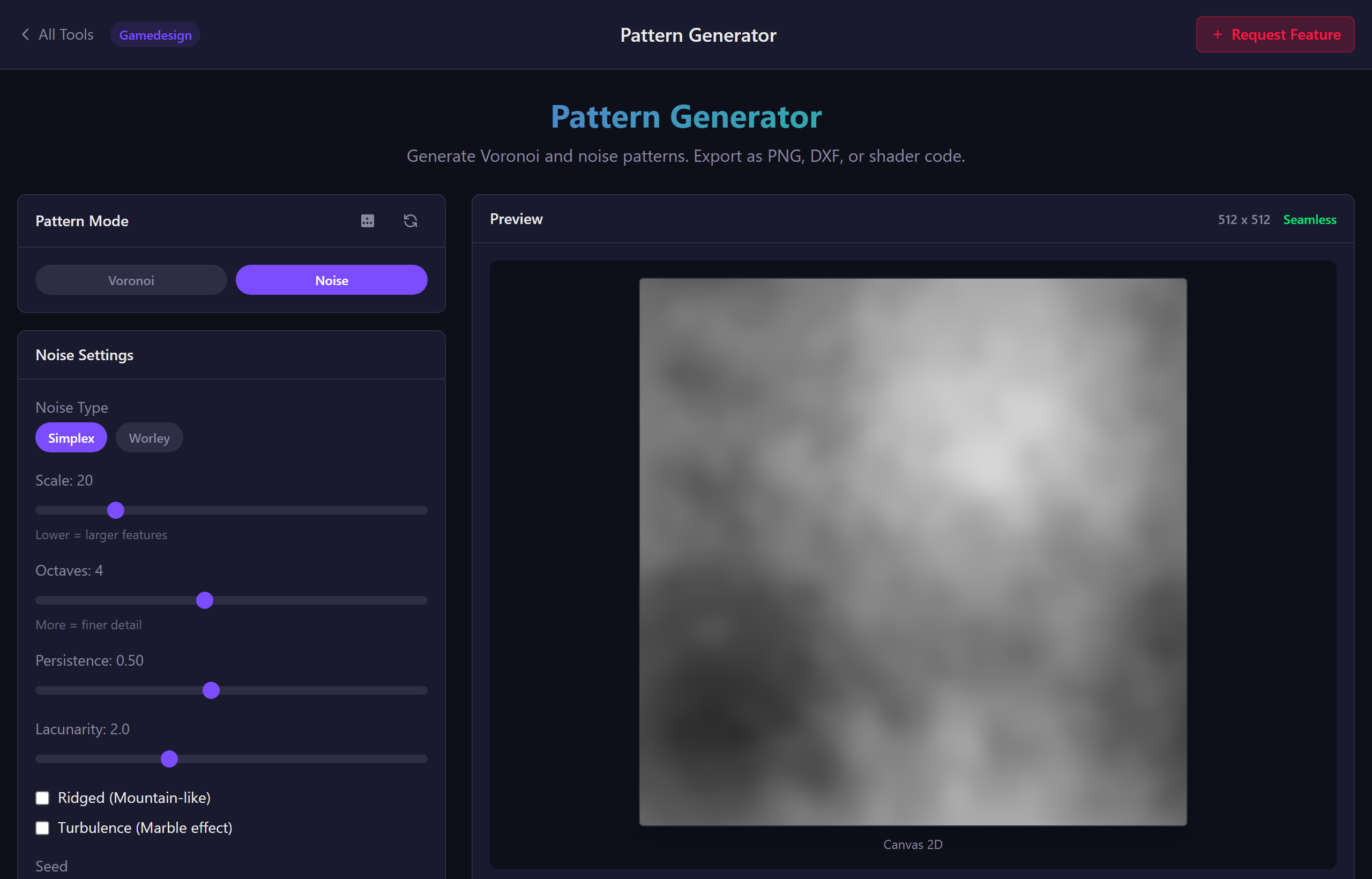 Pattern Generator showing controls and live pattern preview