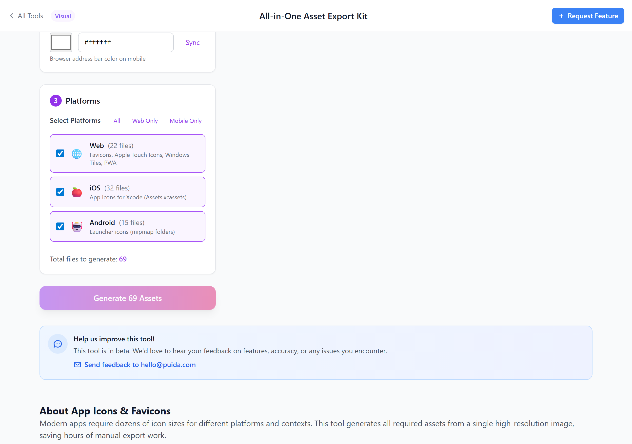 Preview grid highlighting iOS icon sizes and launch image outputs