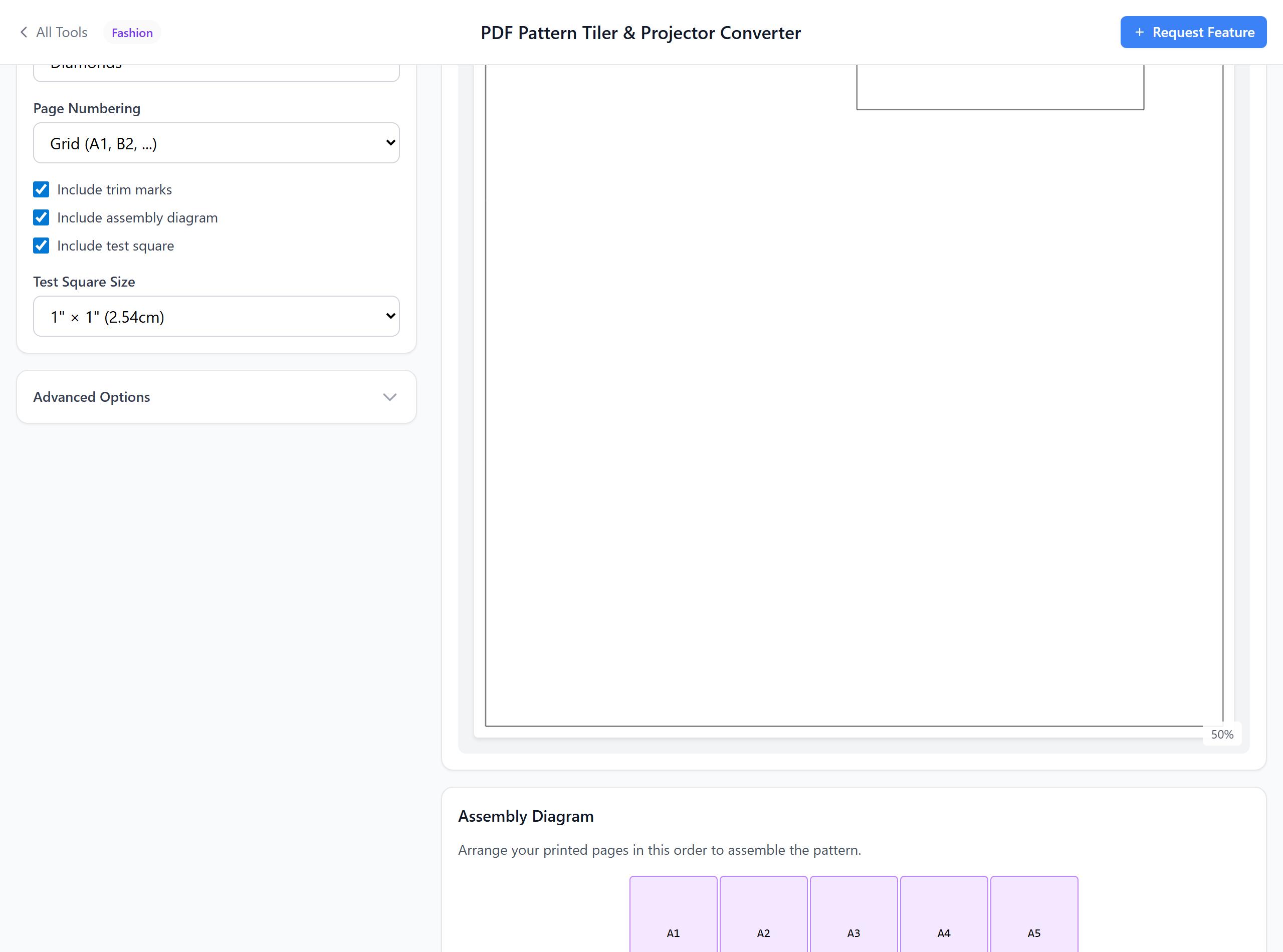 Forward tiling output generated with assembly diagram and page labels
