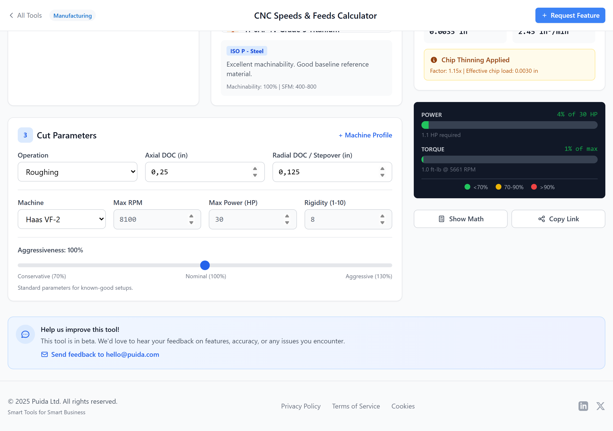 Comparing multiple speeds and feeds scenarios