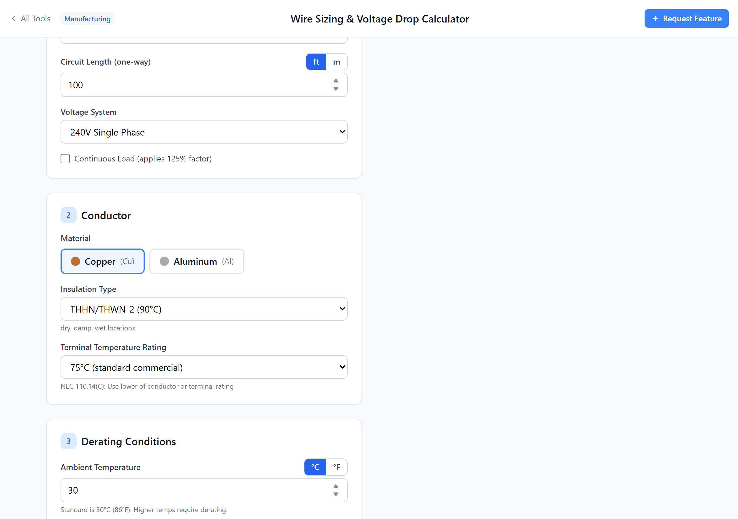 Recommended gauge selection for a given load